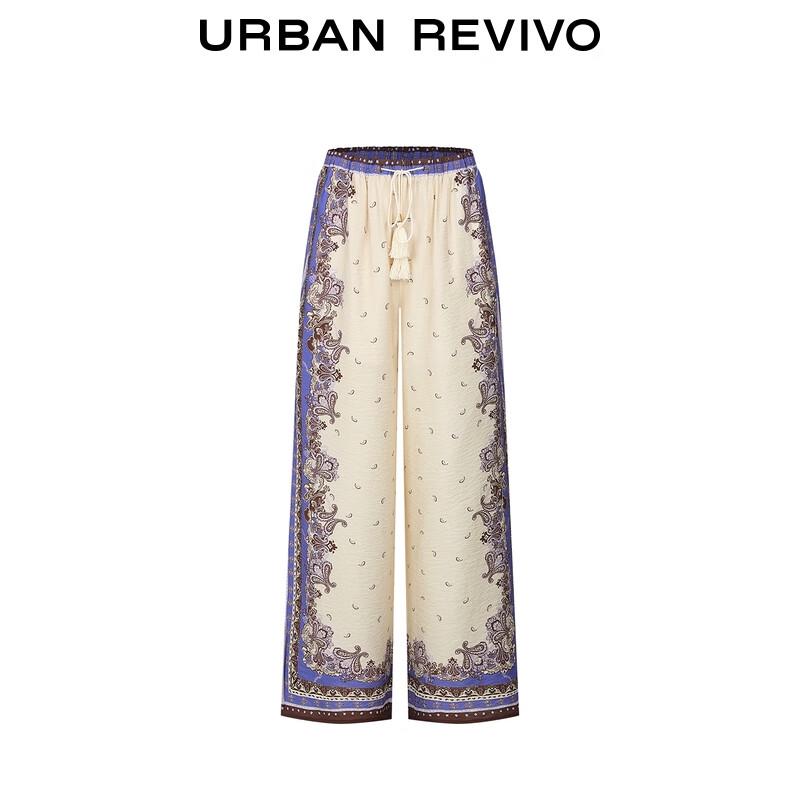 UR Damen Hose mit Blumenmuster, Kordelzug, weitem Bein