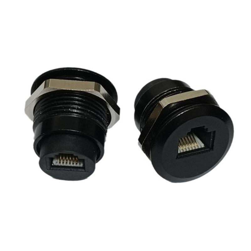 Threaded RJ12 6P6C Two Female Port Telephone Sockets M24 Nut Mount for Office Networking Cabinet Installation