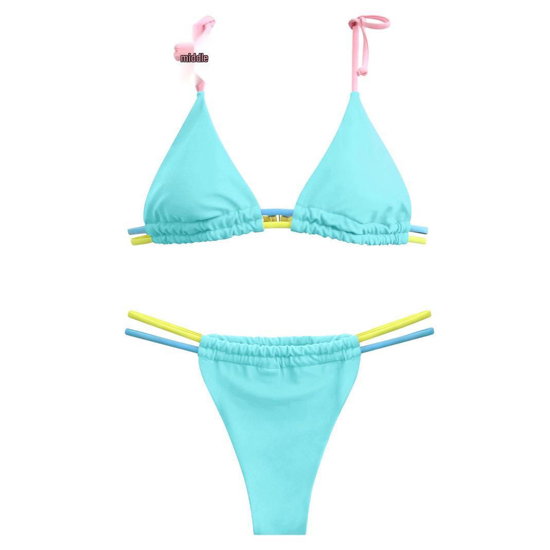 

Женский раздельный купальник из трех частей в дофаминовых цветах - Выгодно подчеркивает маленькую грудь, Идеально подходит для пляжа и горячих источников. Small синий