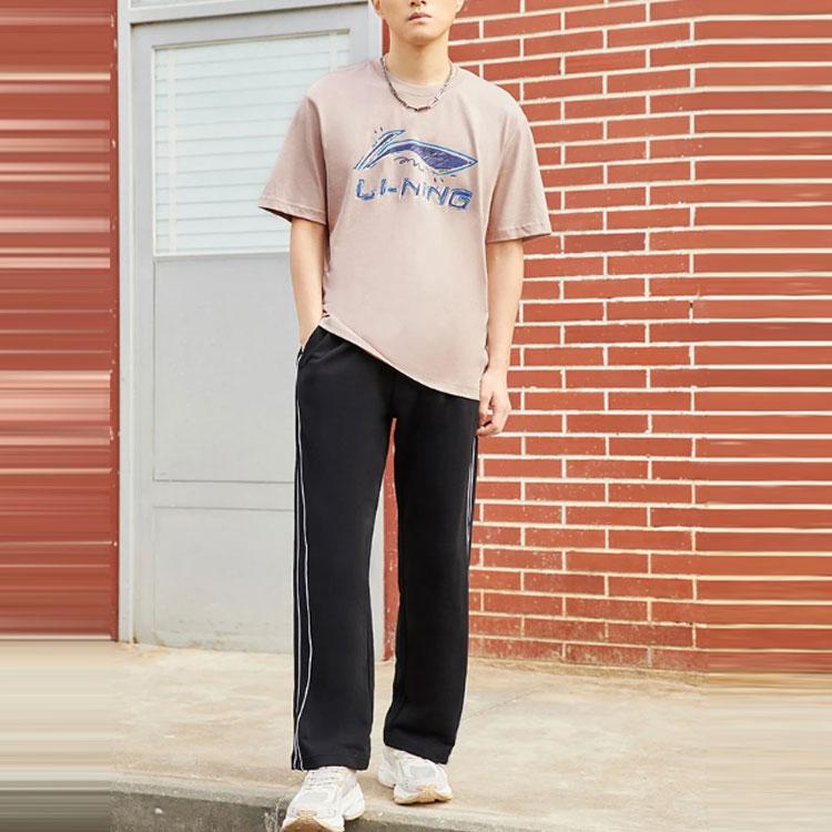 Li-Ning Side Stripe Casual Solid Knit Sports Long Pants Men Bottoms Black AKLS997-1