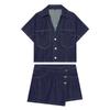 European and American style, wholesale women's clothing, fashion denim short shirt + double-placket denim skirt pants 1416034
