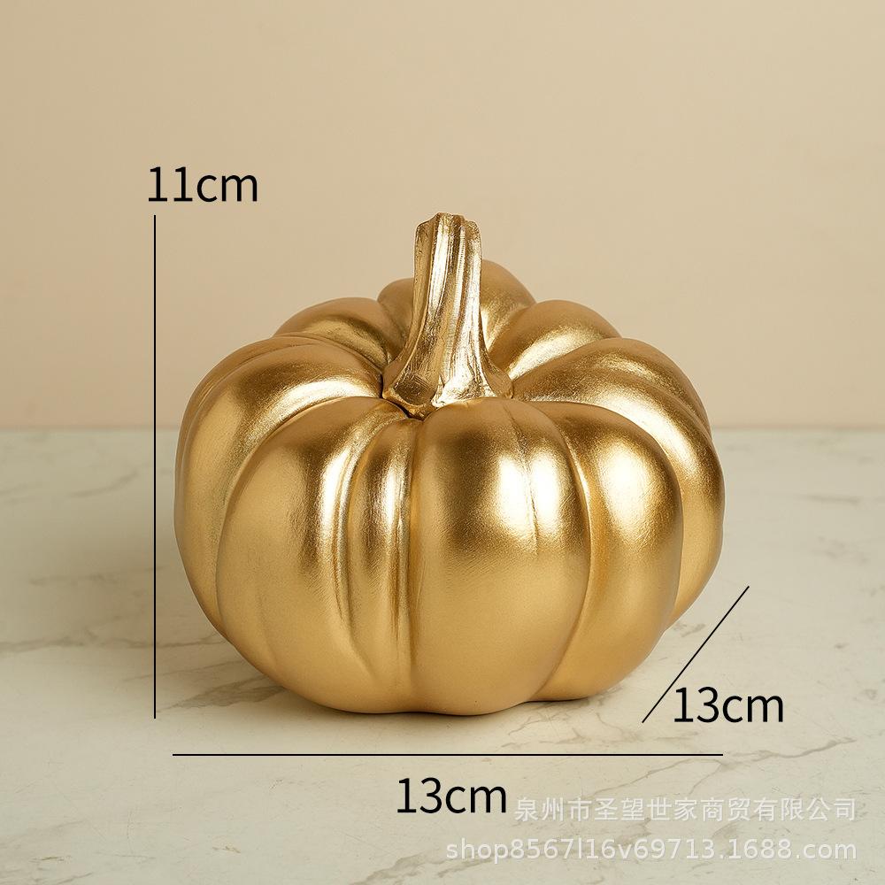BRGolden Pumpkin Halloween Ornament Art Sculpture Room Display Statue Home Accessories Decoration Crafts Figurines MiniaturesEY
