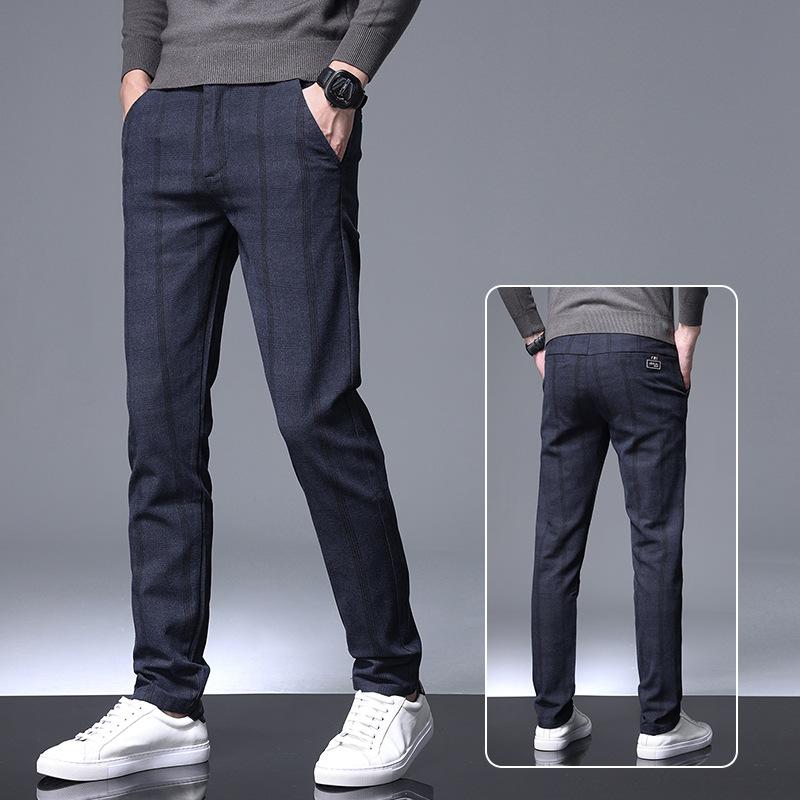 Men'S Spring And Autumn Business Formal Checkered Pants With Western Pants, Slim Fit And Elastic Small Feet, Suit Pants For Men