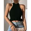 Summer New Design Sense Ruffled Knit Halter Vest Sexy Short Top Women