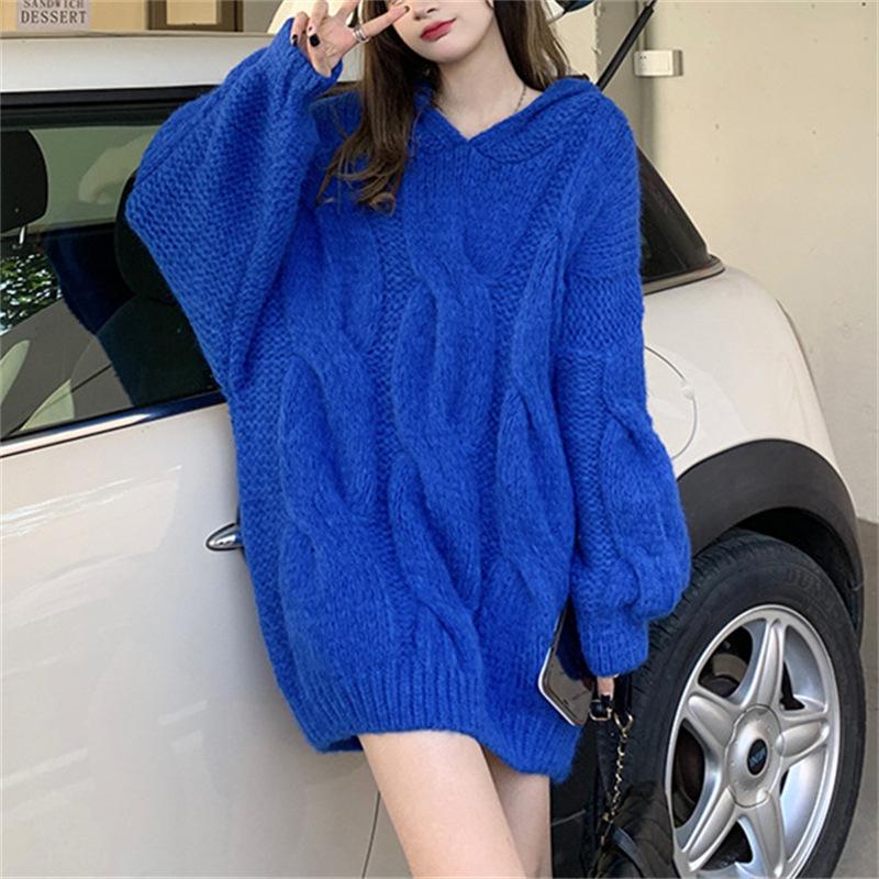 

Пуловер Женская свободная верхняя одежда Весенняя одежда Новый женский свитер с капюшоном на шнуровке с длинным рукавом One Size