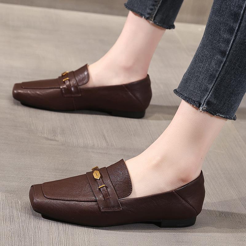 2026 Spring Summer Sheepskin Shoes Women Flats Genuine Leather Fashion Brand Ladies Party Shoes Black Brown