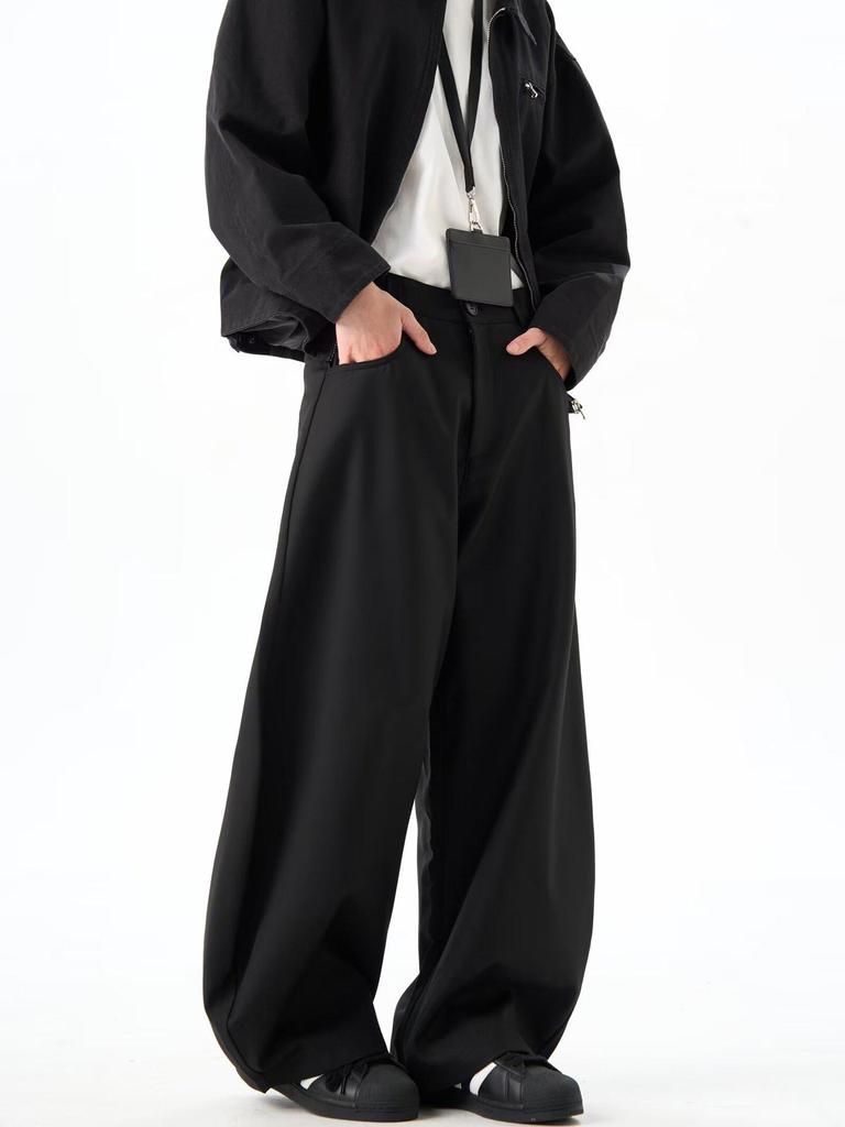 Unisex Retro Black Scimitar Wide-Leg Casual Pants for Spring & Autumn