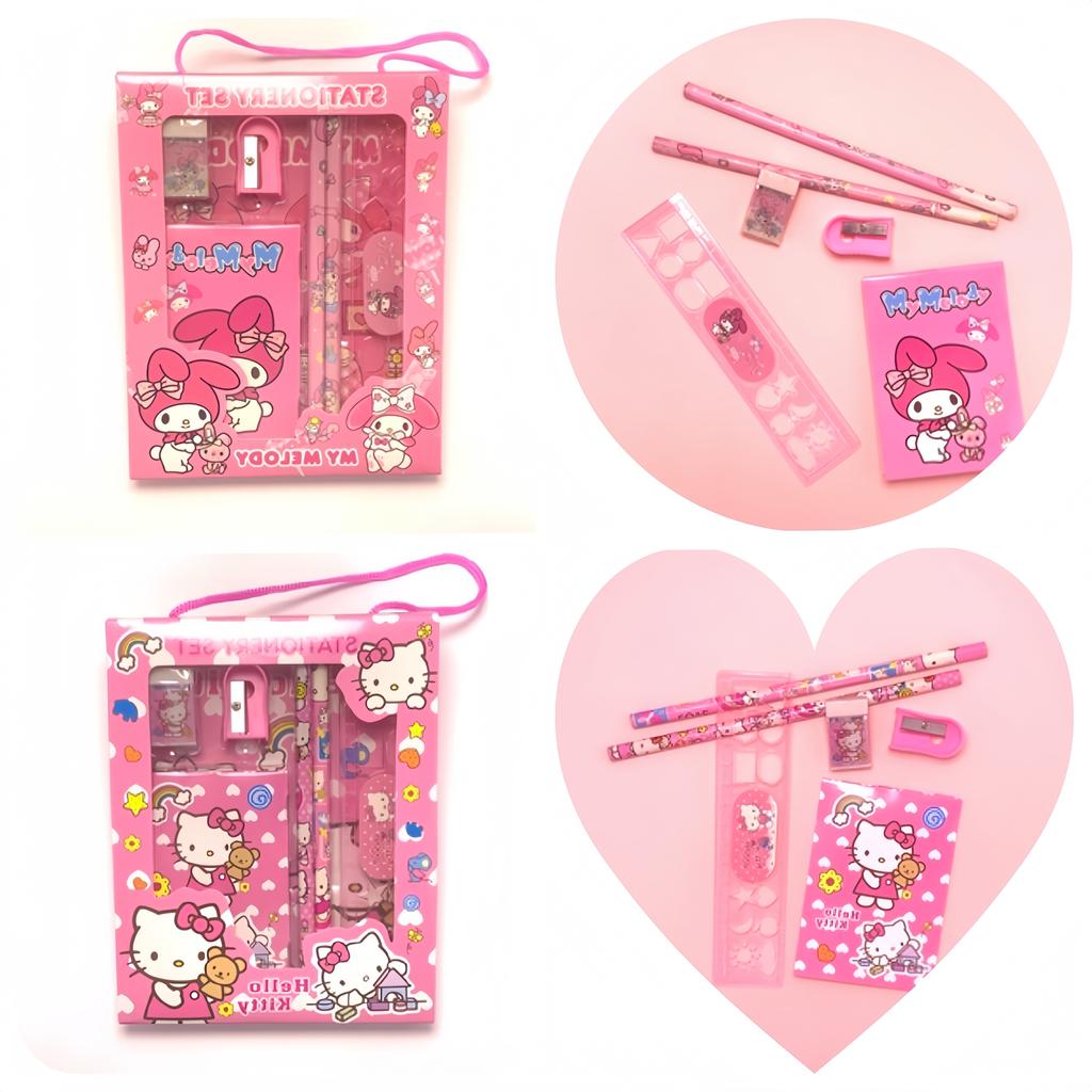 Kawaii Kuromi Melody Handheld Stationery Set Cartoon Pencil Ruler Notebook Children Learning Gift Birthday Prize