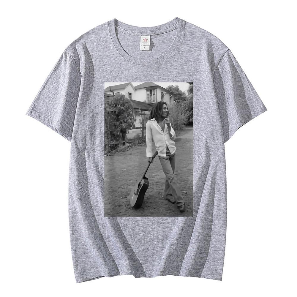 Bob Marley Black White Guitar Novelty T Shirt Summer Men Women Vintage Hip Hop Oversized Short Sleeve T-shirts Gothic Streetwear