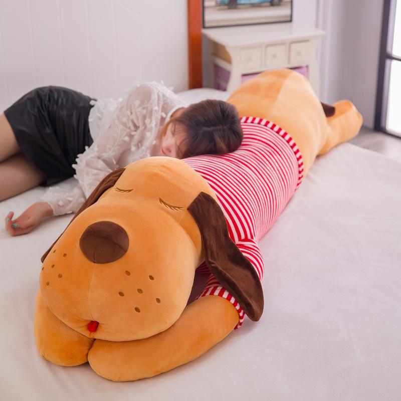 Cute Big Head Dog Plush Toy Girl Sleeping with Legs Long Striped Pillow Baby Side Sleeping Pillow Striped Dog