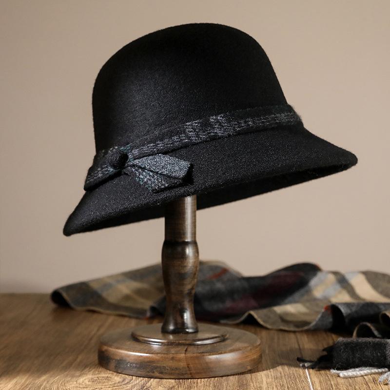Middle-aged and Old Women's Autumn and Winter Basin Hat Thickened Warm Wool Bucket Hat Mother Hat Versatile Fashion Temperament Top Hat