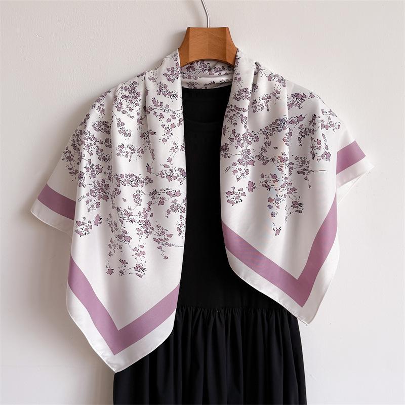 2026 New Floral Print Twill Silk Square Scarf Women Bandana Shawls Soft Foulard Femme Hijab Bufandas Neckerchief Hairband 90CM