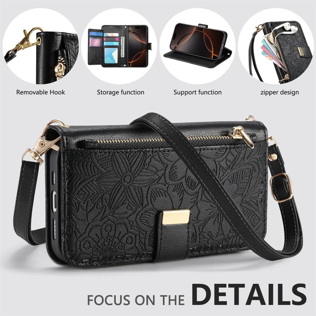 PU Leather Zipper Crossbody Flip Wallet Card Slot Phone Case For Samsung Galaxy S25 Plus S24 FE S23 Ultra S22 Wrist Strap Cover