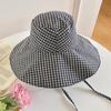 ins thousand birds plaid large brim bucket hat women's spring and summer niche design small sunshade sunscreen hat