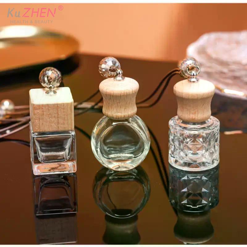 1PCS Mini Empty Glass Essential Oil Diffuser Bottle With Wooden Cap Car Hanging Perfume Bottle For Auto Aromatherapy Decoration