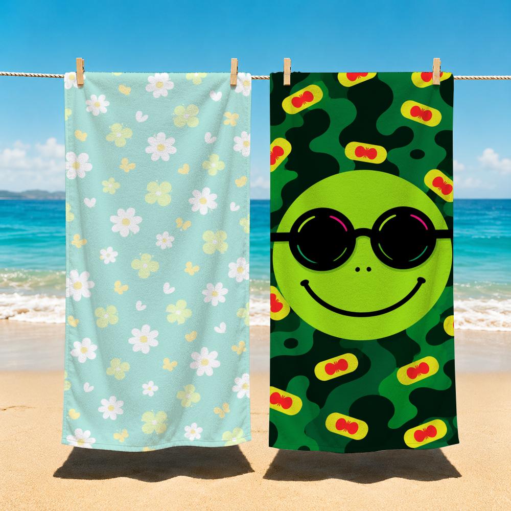Grüne Cartoon-Illustration Handtuch Stranddecke Handtuch Für Reise Fitnessstudio Dusche Luxuriös Leicht Camping Pool Tropisch Süß