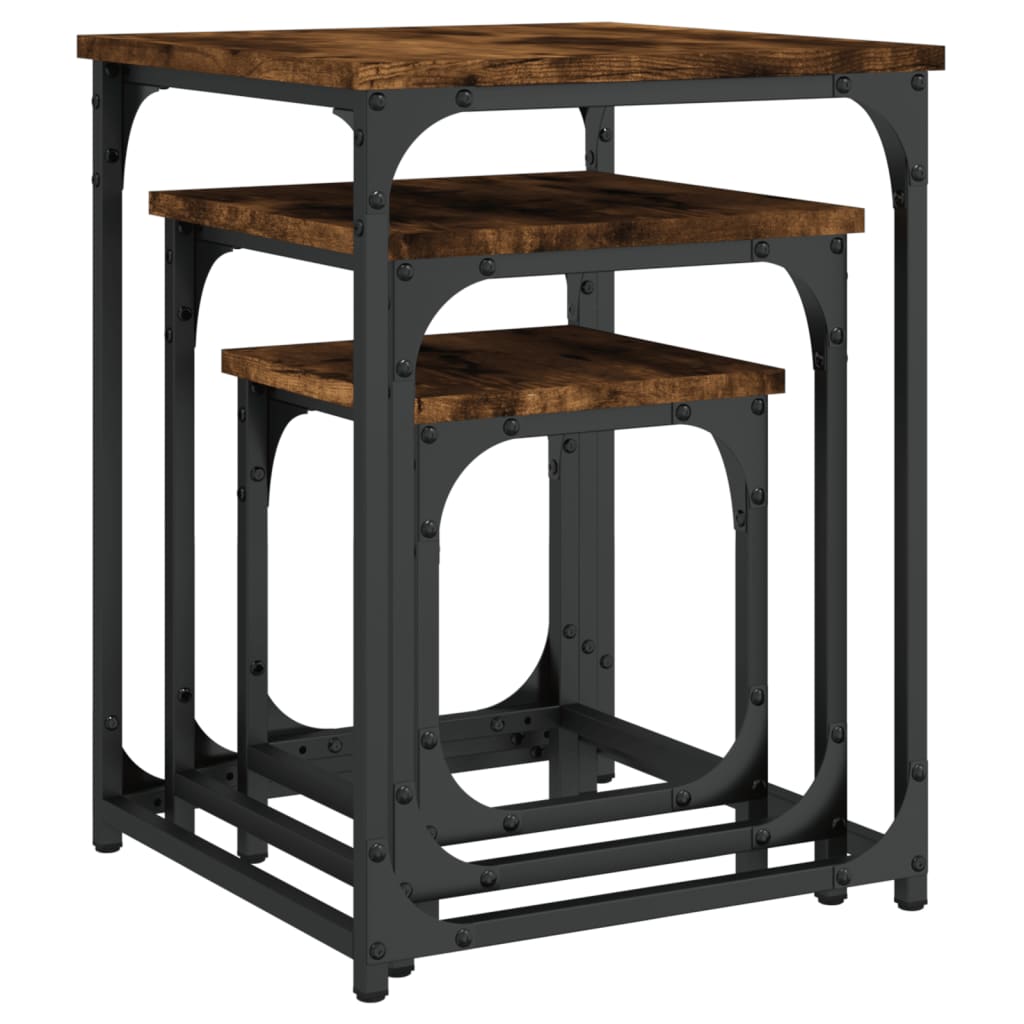 Coffee Tables, Nestable, 3 Pieces, Smoked Oak