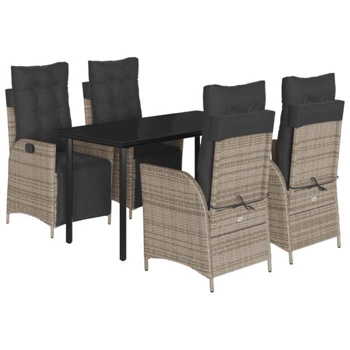 VidaXL Garden Dining Set with Cushions 5 Pcs, Table and Chairs with Adjustable Backrest and Footrest, Furniture 3213429