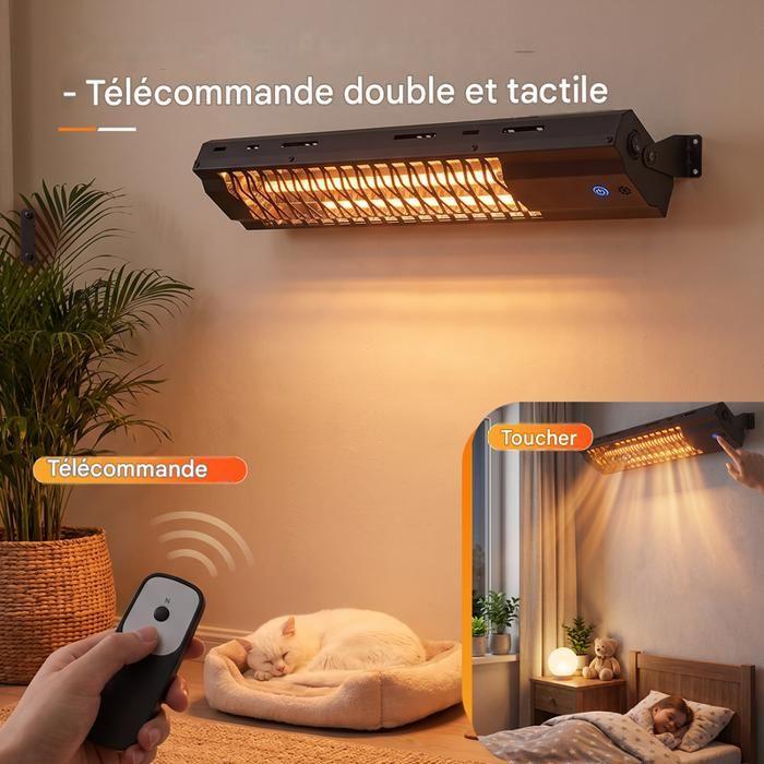 Outdoor Radiant Heater - NETTLIFE - 2000W Matte Black 65 X 13.1 X 6 Cm - IP65 - Indoor/outdoor