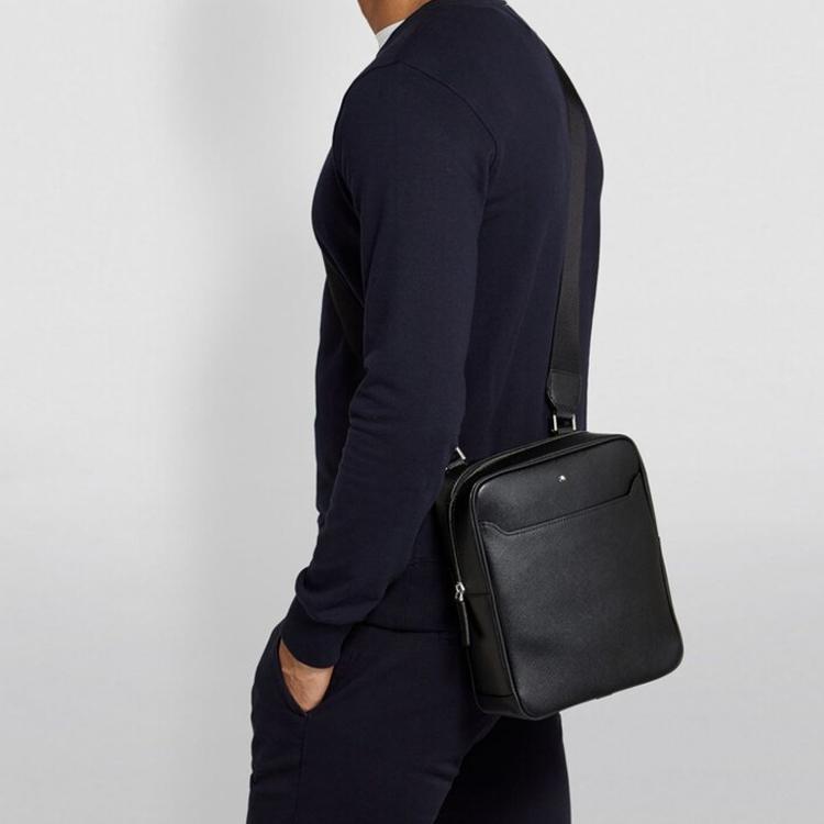 Montblanc Zipper Closure Leather Shoulder Crossbody Bag Men Bags Black 113189