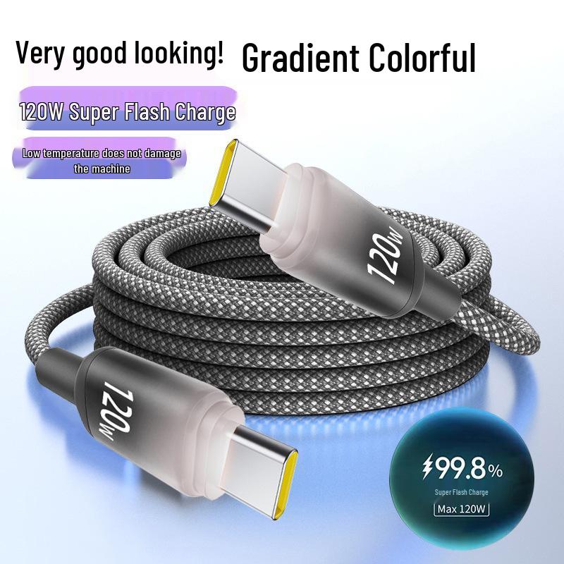 120W Dual Type-C Fast Charging Cable 6A for Apple 15/16, Huawei Laptops, and Mobile Phones