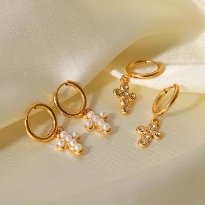 French Fashion New Titanium Steel Earrings 18K Gold Stainless Steel Cross Pendant Women's Earrings Wholesale Ins Wind