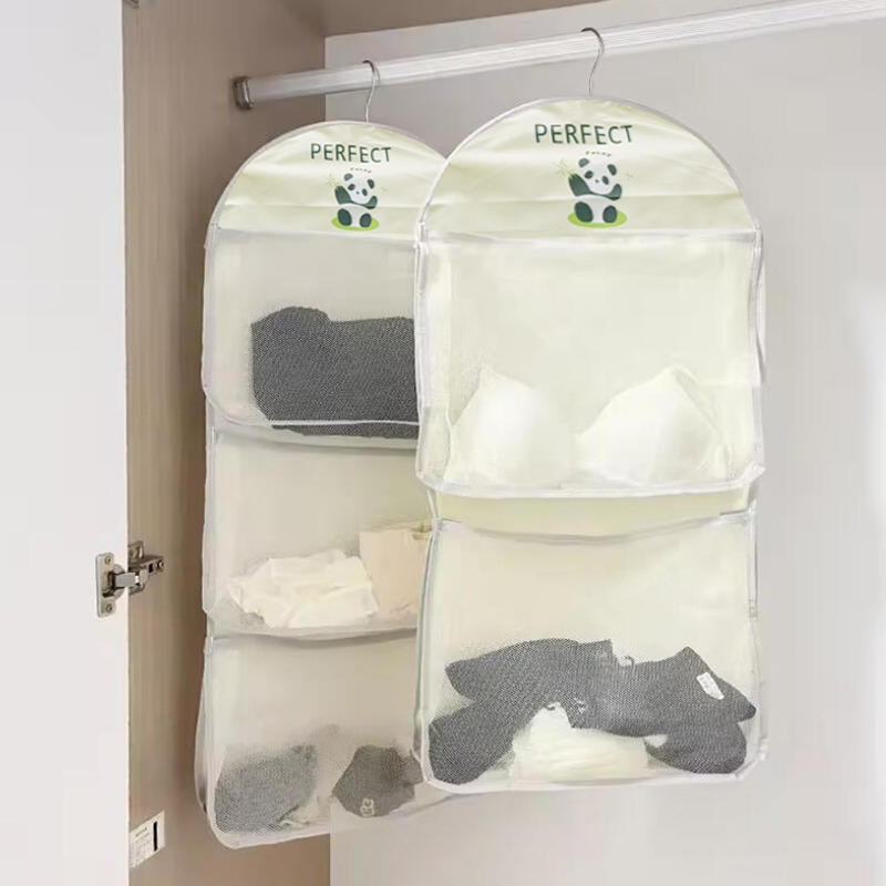 Double Layer Storage Hanging Bag Sock Storage Hanging Bag Wardrobe Dormitory Mesh Bag Underwear Wall Hanging Sorting Storage Bag
