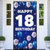 Happy 18th Birthday Decorations – Blue & Silver Fabric Backdrop Banner for Men & Women, Boys & Girls – Large 18 Birthday Yard Sign, Photo Booth &