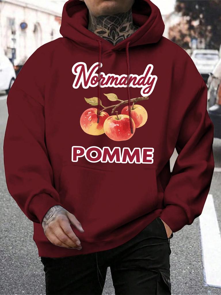 Normandy Pomme Apple Fresh Fruit Printing Mens Hoodies Hip Hop All-Match Hoodie Autumn Fleece Hoody Pocket Man Sportswear