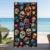 Serviette de plage en microfibre avec design coloré de crânes et d'étoiles, style vintage, séchage rapide pour la plage d'été