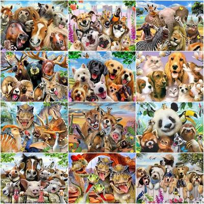 5D DIY Diamond Painting Animal Cat Dog Wolf Picture Full Drill Diamond Embroidery Mosaic Tiger Cross Stitch Home Decoration