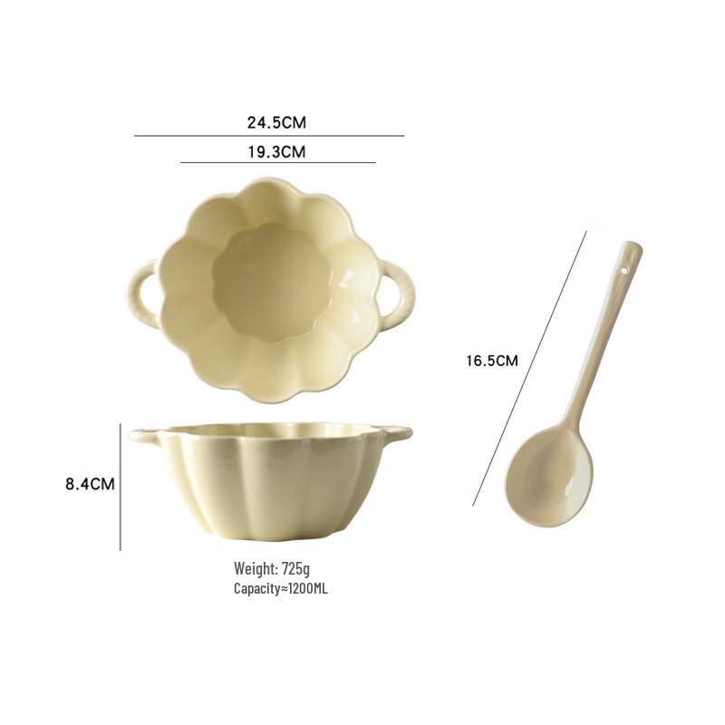Anti-Scald Ceramic Petal Serving Bowl with Handles