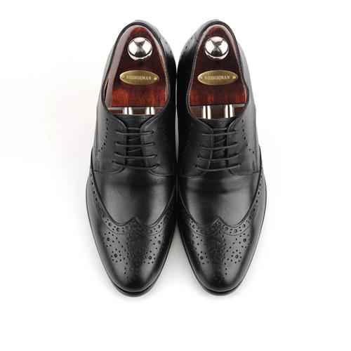 Roshoeman 6068-1 Derby Wingtip Brogue Black Kip (Height Increase)