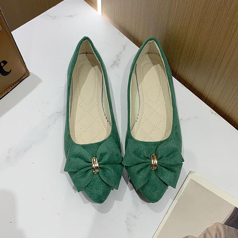 2025 Spring/Autumn Women's Bow Suede Loafers - British Style, Casual, Low-Cut, Plus Size