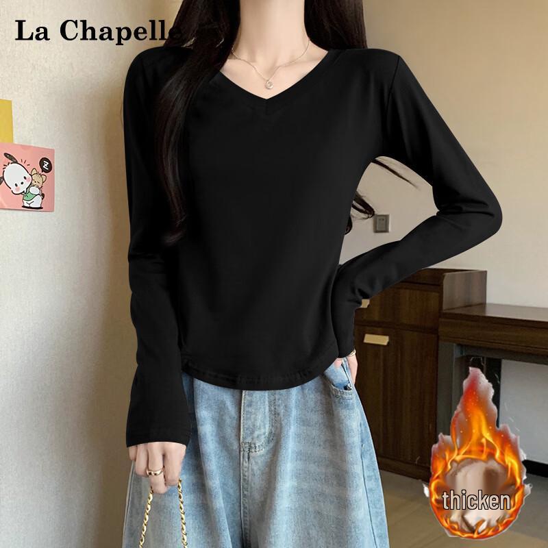 La Chapelle Damen Verdicktes V-Ausschnitt Langarm Figurbetontes Thermoshirt