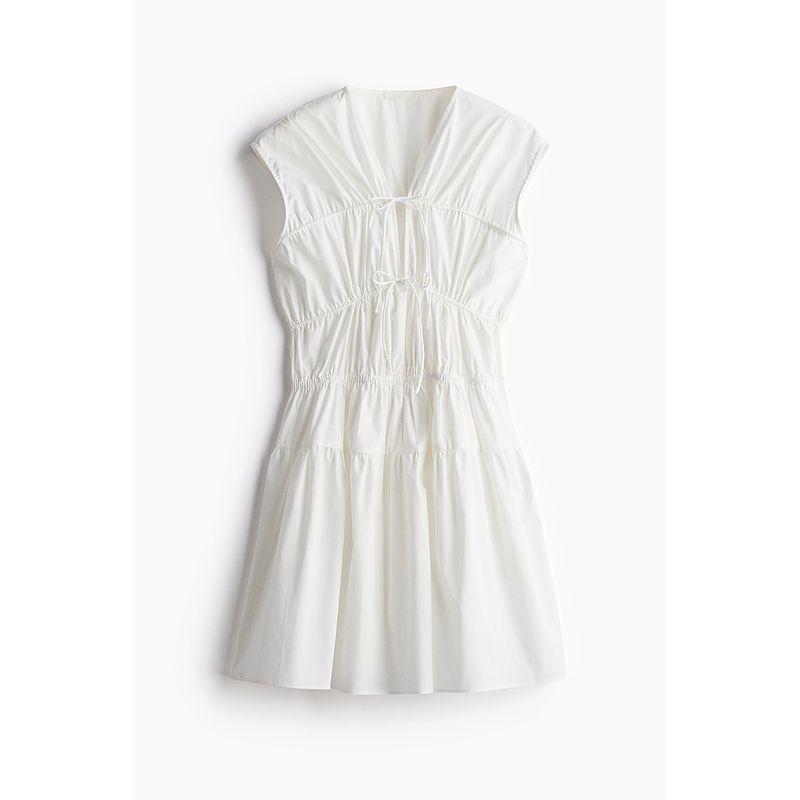 

HM 2025 Summer New Arrival Women s Clothing Fashion Casual Drawstring Decorative Poplin Dress 1293958 White 150/76