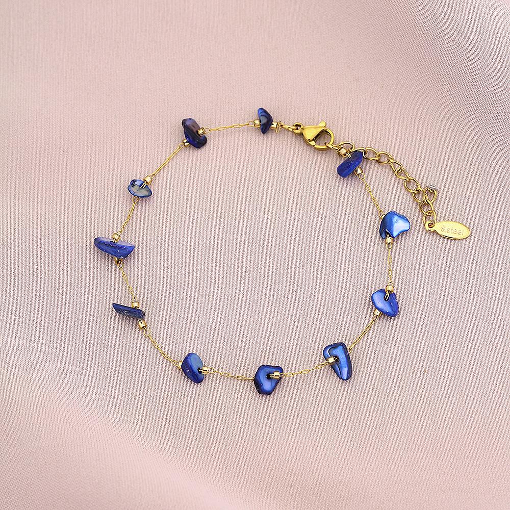 New Arrival Delicate Tarnish Free Titanium Steel Healing Rose Quartz Gravel Charm Thin Bracelet Summer Girl Crystal Jewelry