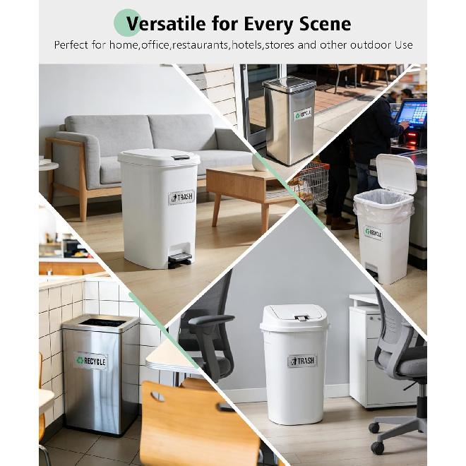 Trash and Recycle Stickers 8 Pack, Waterproof Recycle Sticker and Trash Stickers, Trash Bin Labels Combo for Home Indoor Outdoor Office Garbage Can