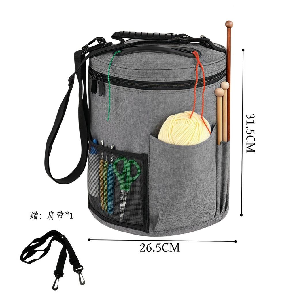Round Barrel Yarn Bag, Large Capacity Crochet Hook Organizer For DIY Knitting