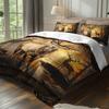 3pcs Elk Deer Bedding Set - Rustic Brown/Beige/Golden Forest Animal Bedspread with Elk & Stag Design, Brushed Soft Bedspread