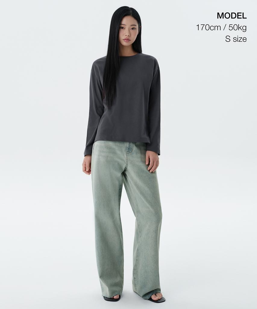 MUSINSA STANDARD WOMAN Women'S Relaxed Crew Neck Long Sleeve T-Shirt [Dark Gray]