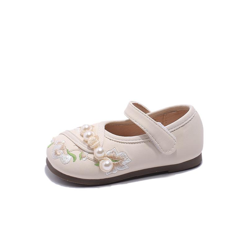 [New Spring Autumn Children Hanfu Horse Face Skirt Shoes Girl Chinese Leather Shoes Ancient Embroidery Shoes]
