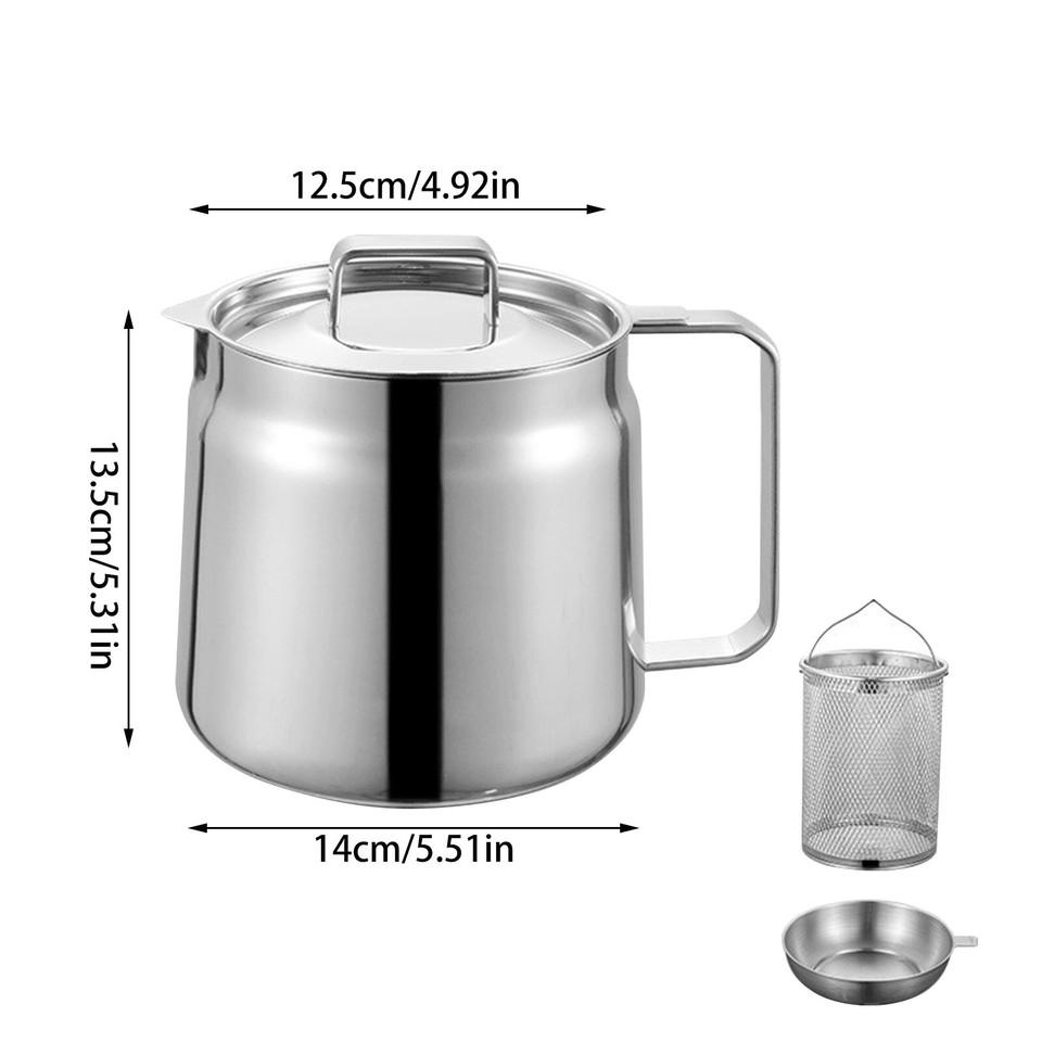 1.5L/2L Oil Filter Pot with Strainer and Frying Basket 304 Stainless Steel Oil