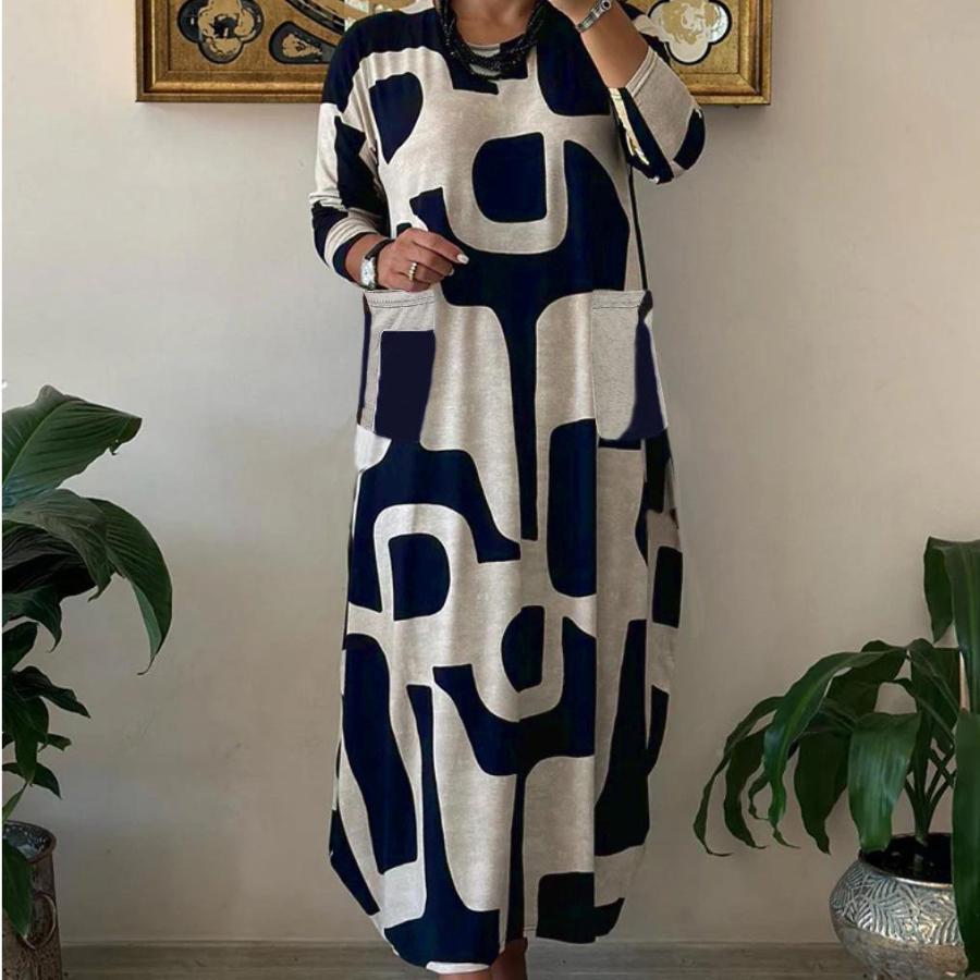 

Women s 2026 Autumn/Winter Plus Size Loose Round Neck Long Sleeve Print Dress 5XL