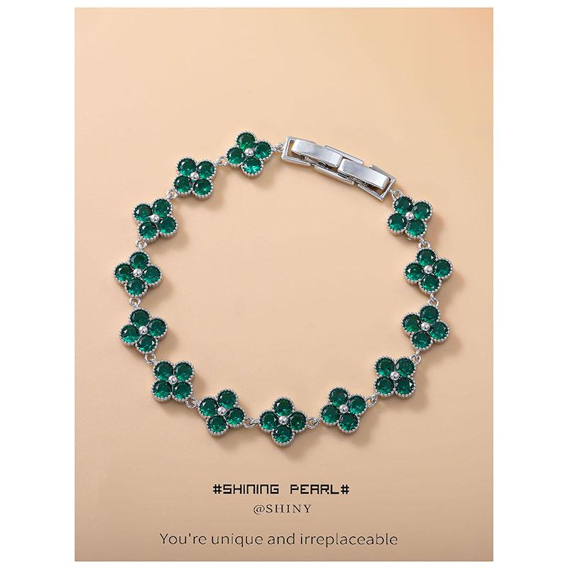 

*Браслет Versa Цветок сакуры с цирконом и клевером, покрытие 16 карат - Элегантные, прочные ювелирные изделия с драгоценными камнями* Copper Alloy