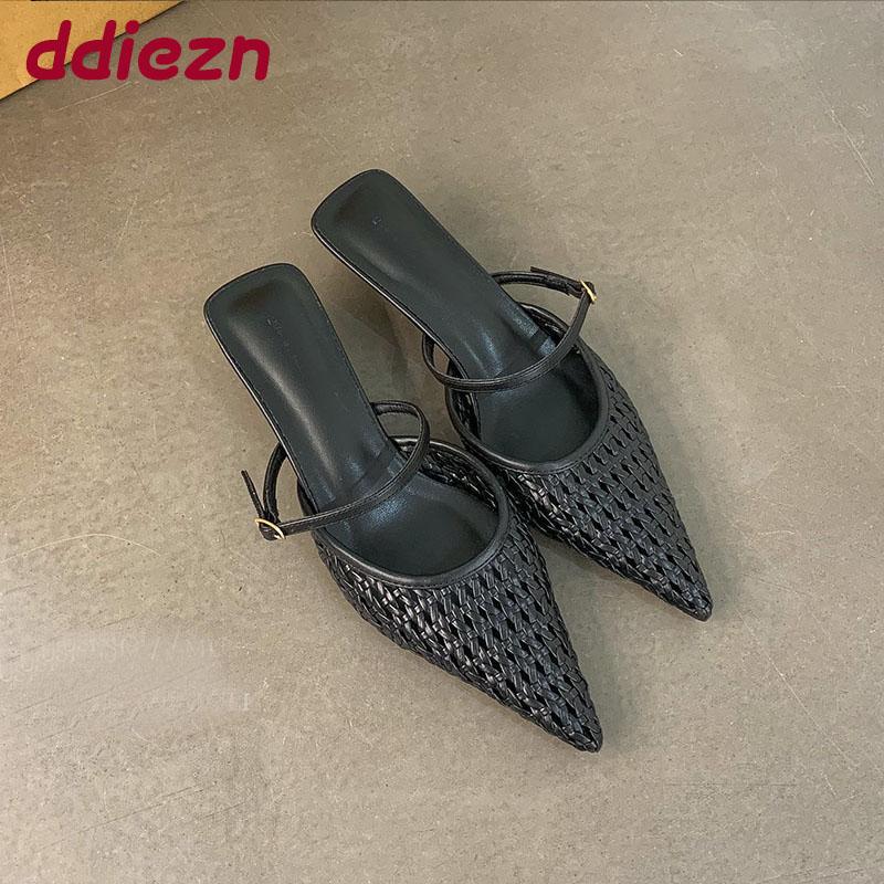 Mode Mode Weben Flache Damen Niedriger Absatz Sandalen Schuhe Weibliche Pantoletten Spitzschuh Damen Absatzsandalen Schuhe Pantoletten Schuhwerk