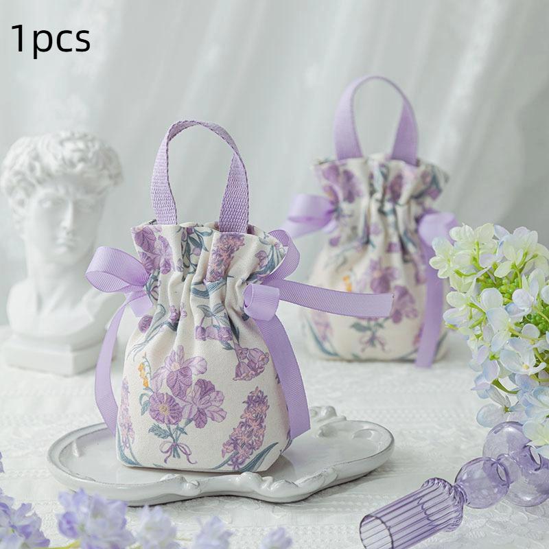 Retro Flower Handheld Candy Bags Wedding Gifts Packing Bags Portable Drawstring Candy Storage Bags