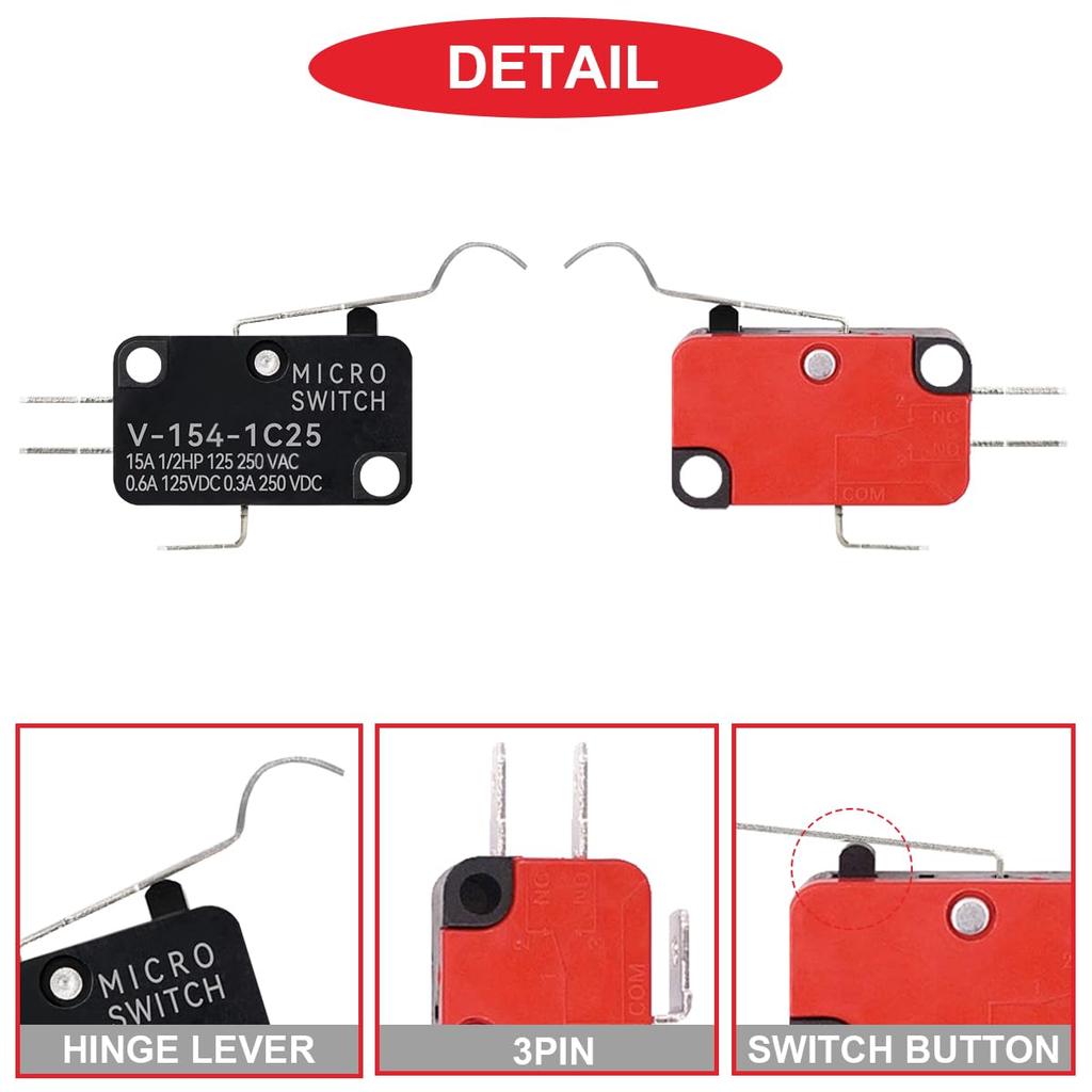 MKBKLLJY 12pcs Lead Limit Switch Short Hinge Roller Lever Arm 27mm/1.06" 1NO 1NC SPDT