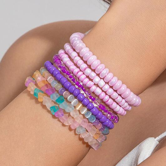 Bohemian meter beaded multi-layer stacked elastic bracelet contrasting color women's bracelet set