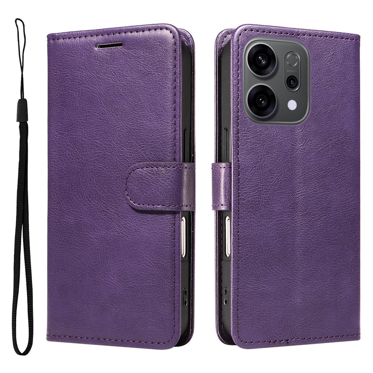 

Для Oppo Reno14 5G (Китай)/Oppo Reno14 F 5G/Oppo Reno14 5G (Глобальный) Кожаный чехол-кошелек с ремешком Однотонный чехол-подставка для телефона Purple